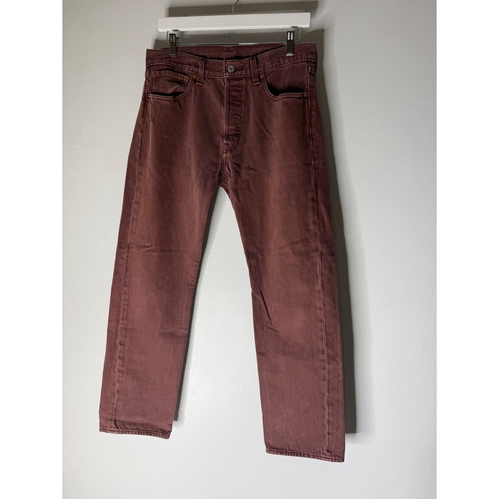 Levis 501 Original Fit Jeans Mens 32x30 Burgundy Maroon Red Denim Button Fly